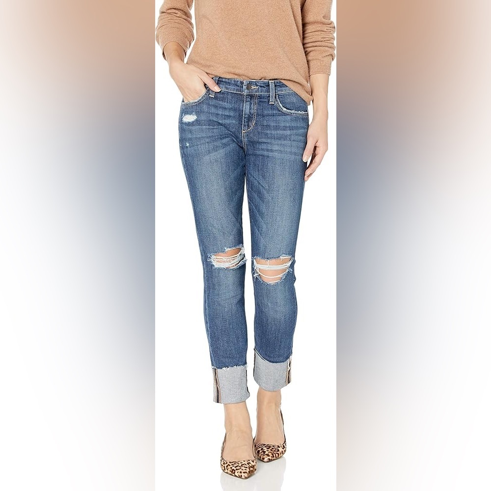 Joe's Jeans The Smith Midrise Straight Crop Distressed Blue Denim Ankle Jeans 29